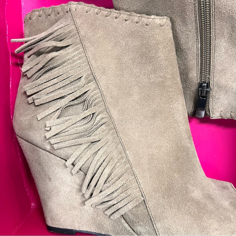 Vince Camuto Tan Ankle Booties with Fringe